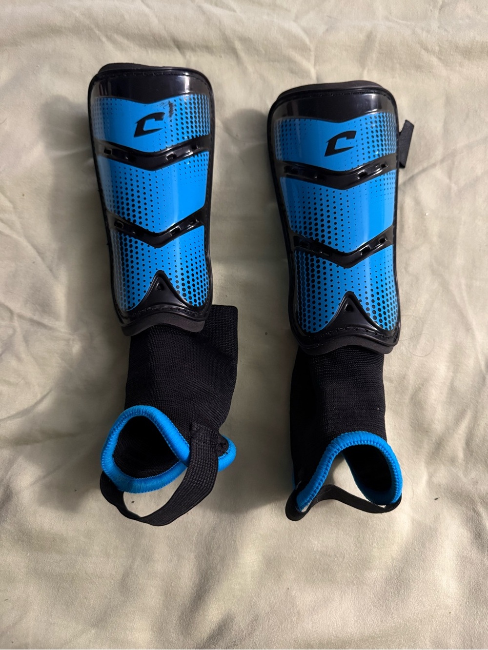 Kids Blue Athletic Shin Guards with Ankle Sleeves